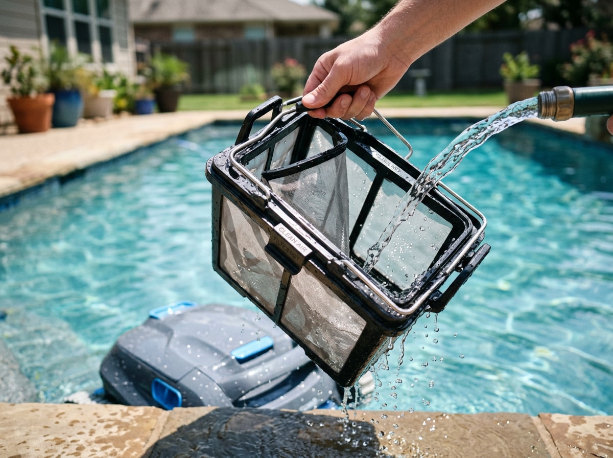 Simple maintenance checklist graphic for extending cordless pool robot battery life