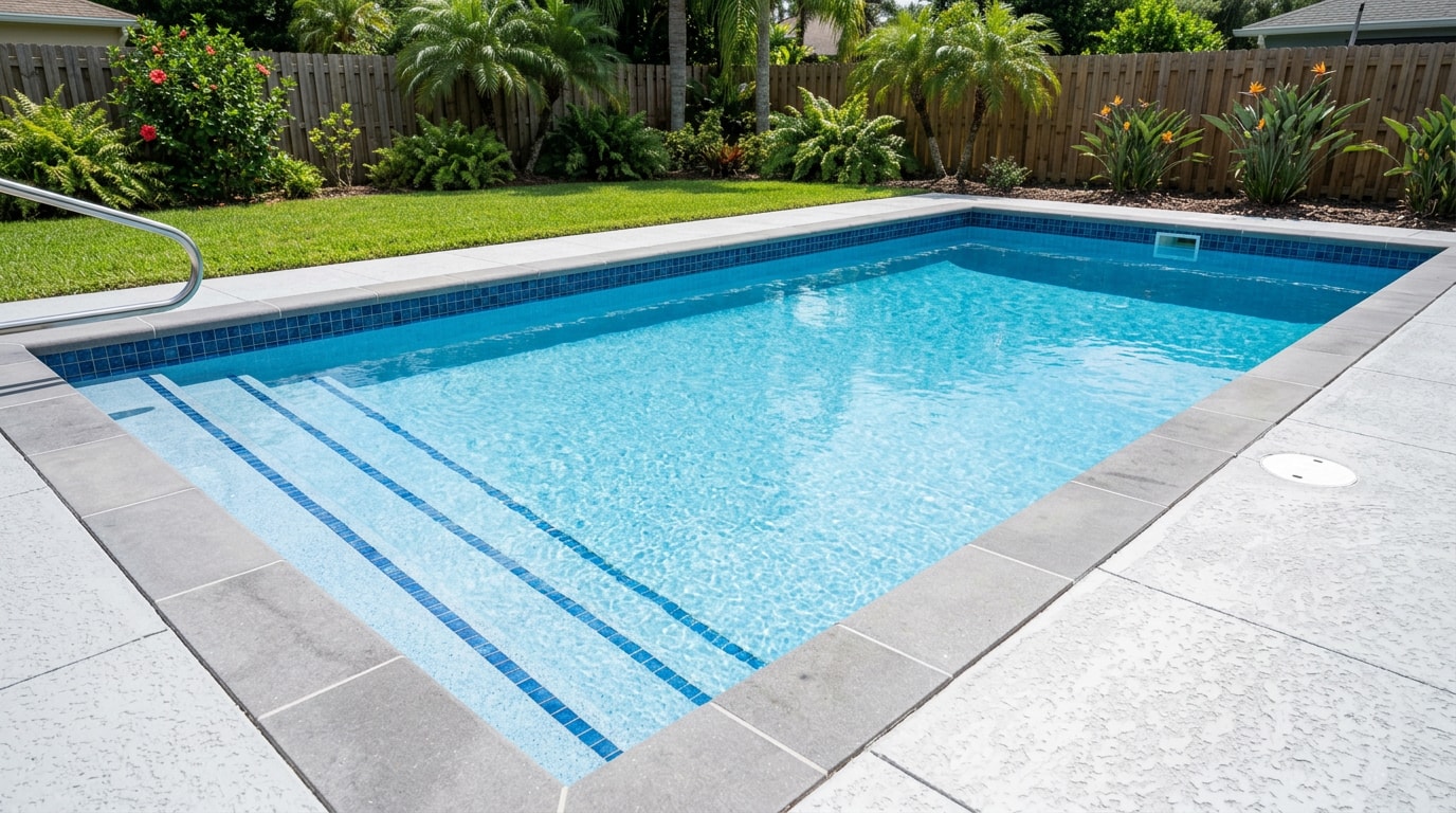 Newly installed vinyl inground pool liner in a Central Florida backyard pool Newly installed vinyl inground pool liner in a Central Florida backyard pool