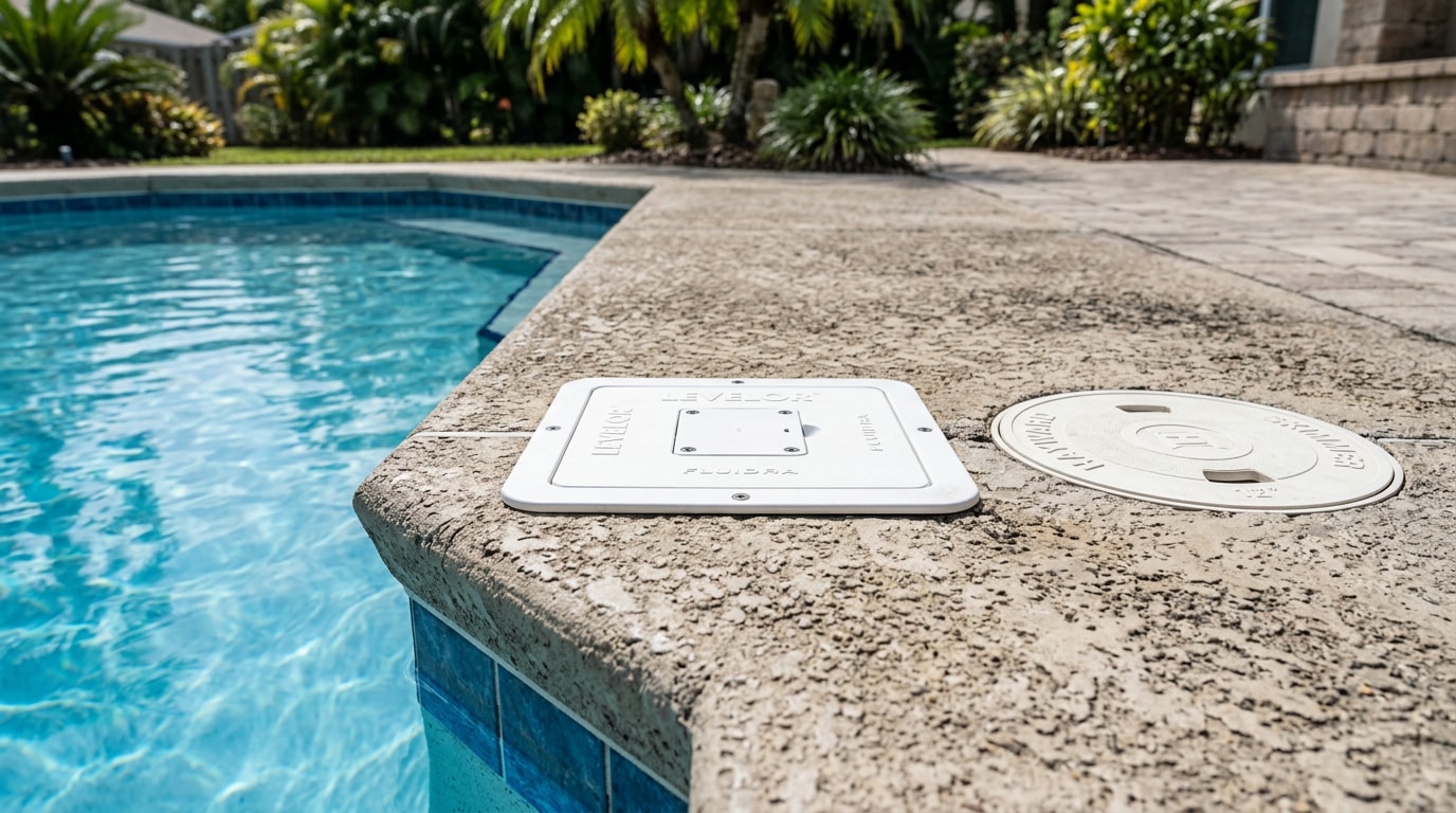 Automatic pool water filler installed flush in a pool deck in Orlando, FL