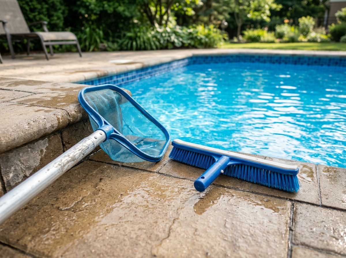 Pool deck and clear water after a completed weekly pool maintenance visit in Altamonte Springs, FL
