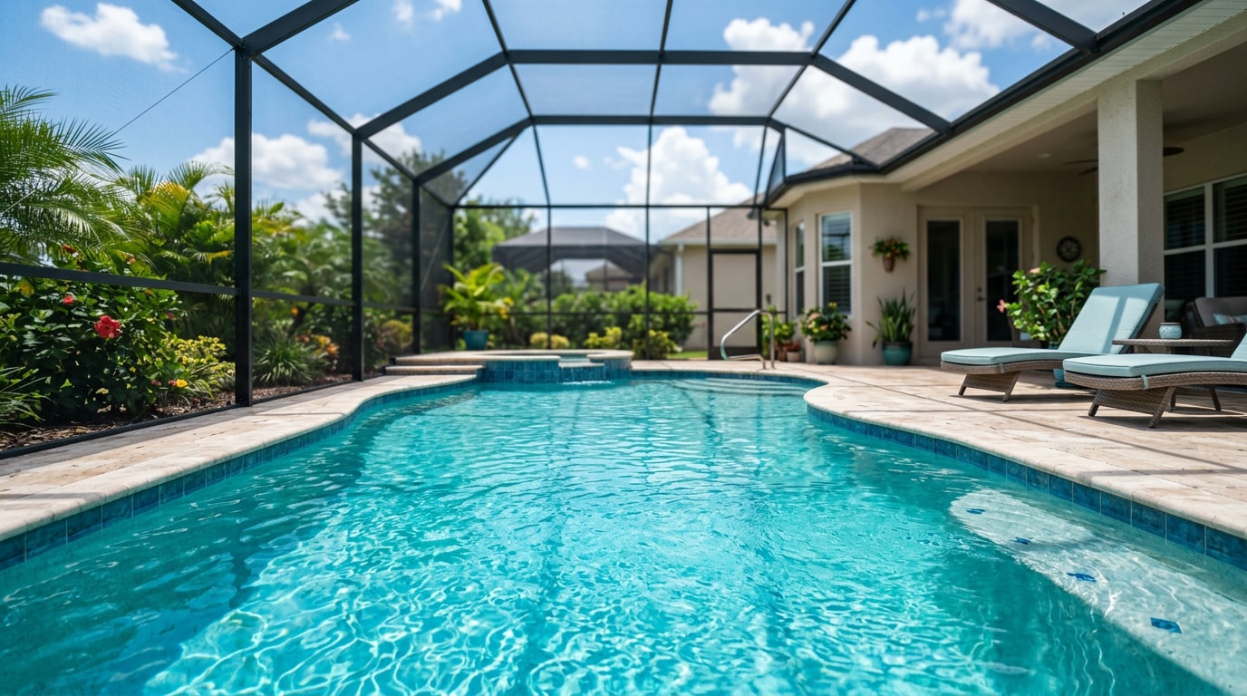 Clear blue residential pool in Apopka, FL maintained through regular professional water testing