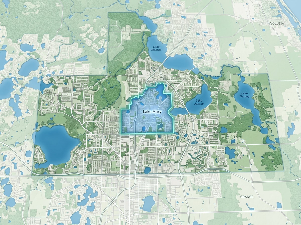 Map graphic highlighting the Lake Mary and Seminole County, FL service area