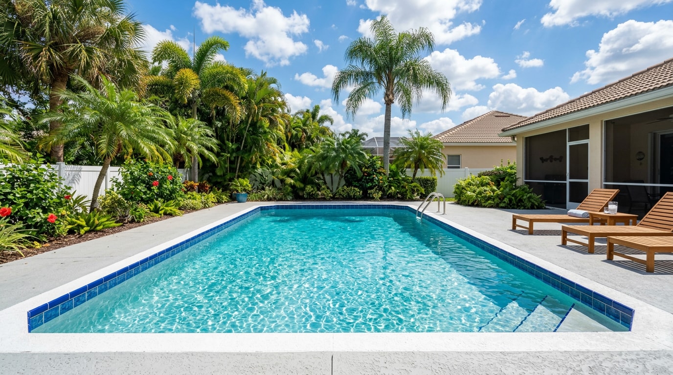 Clean, professionally maintained swimming pool in a Windermere, FL backyard