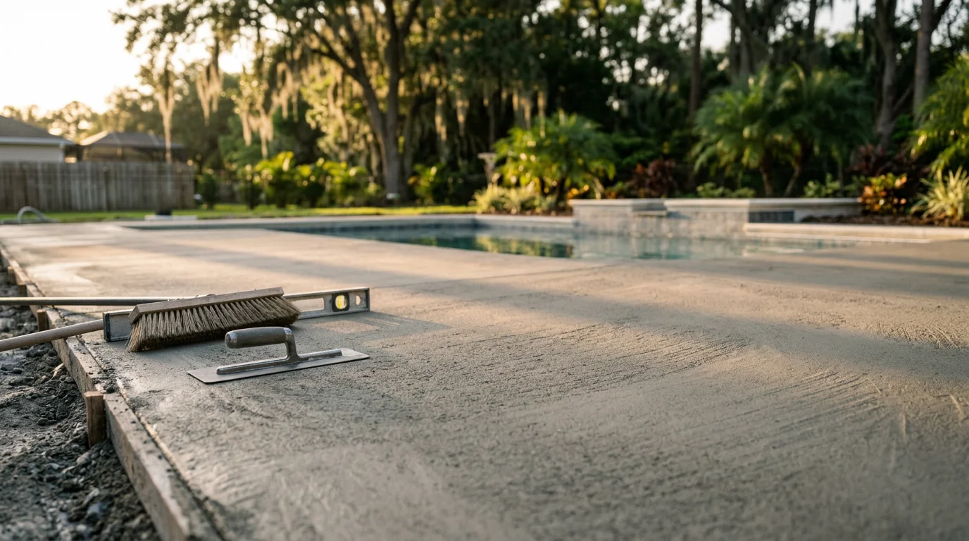 Finished concrete pool deck in Orlando