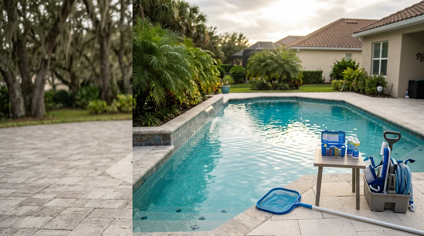 Pool technician performing weekly maintenance in Orlando