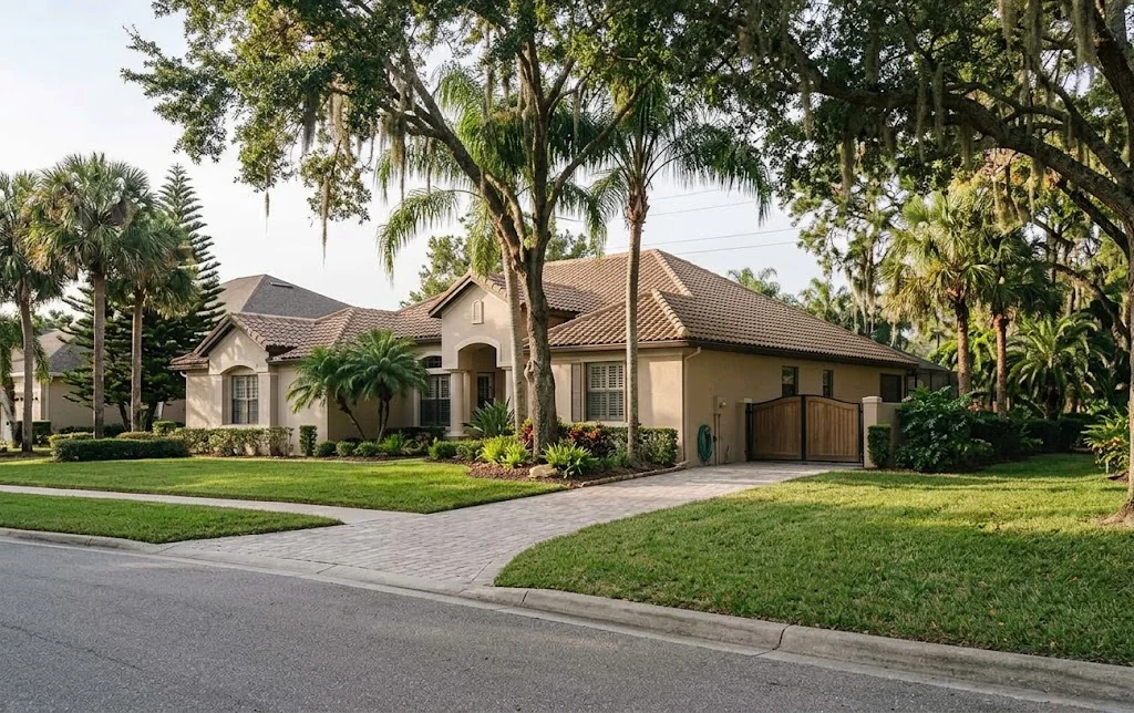 Residential home in Orlando neighborhood with mature landscaping and clear driveway access.